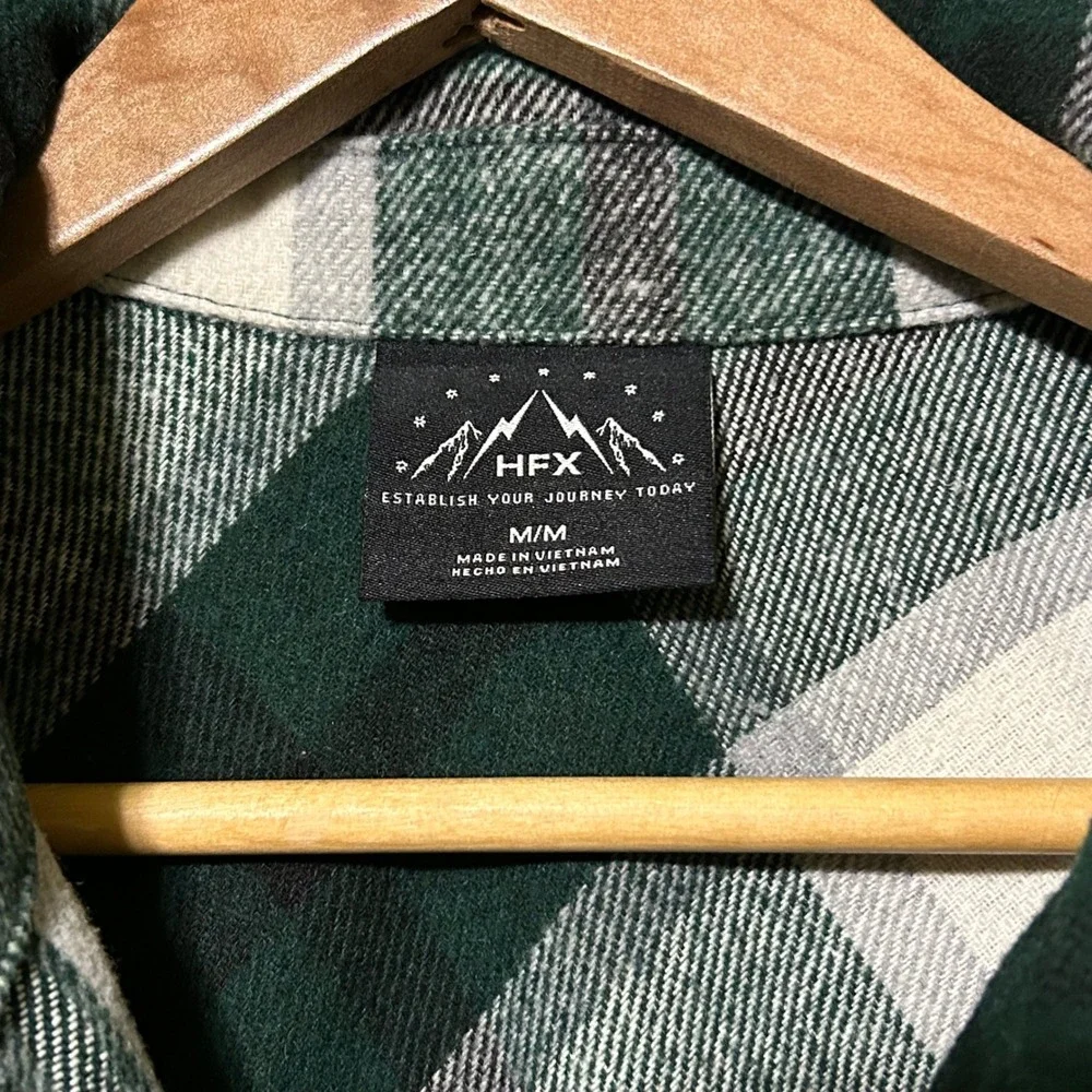HFX Plaid Shacket Oversized Button Up Flannel Shirt Jacket Green Cream M - Picture 5 of 9